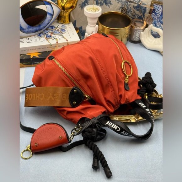 🆕 SEE BY CHLOE 🧿 NWOT Mini Flo Shoulder Bag, Red Nylon - Picture 8 of 16